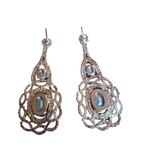 Statement Post Rhinestone Earrings Topaz Color - Picture 3 of 4